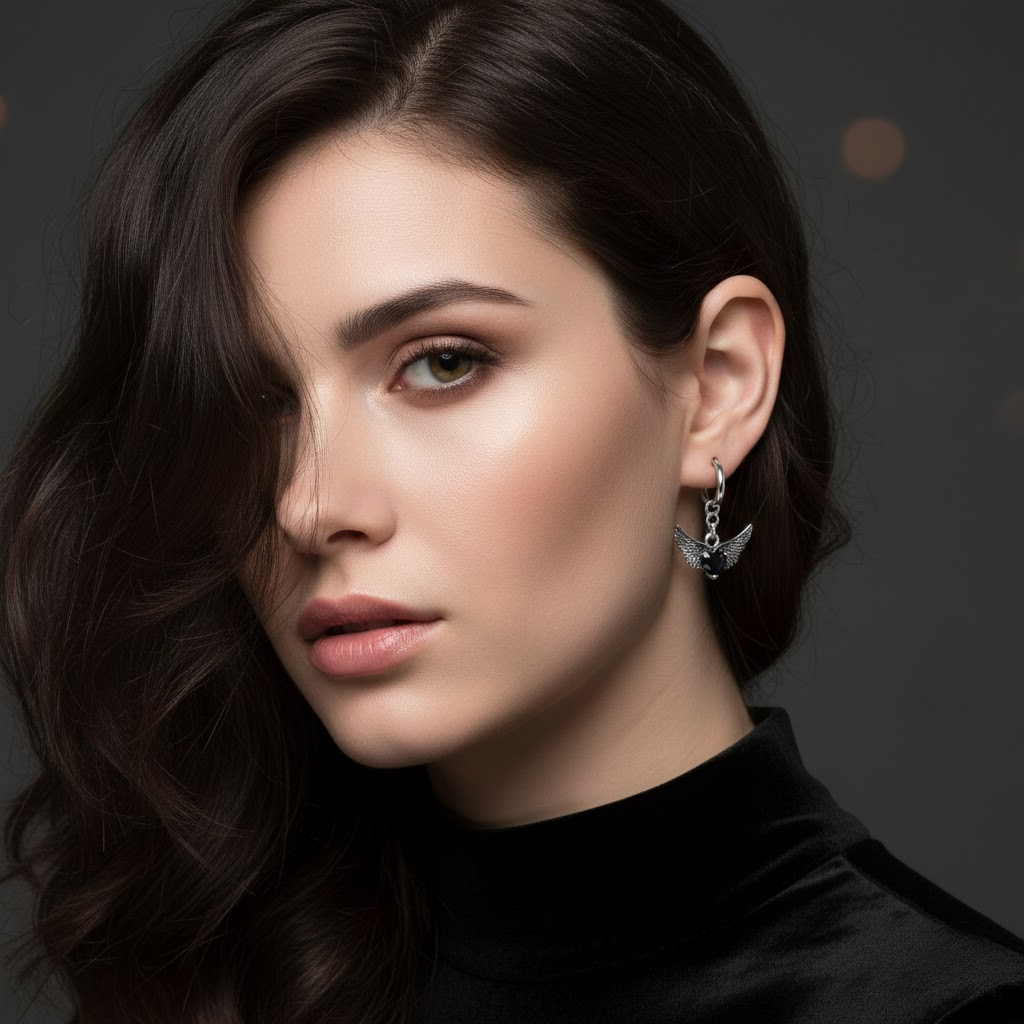 Aladora – dámské ocelové náušnice s okřídleným srdcem (1)